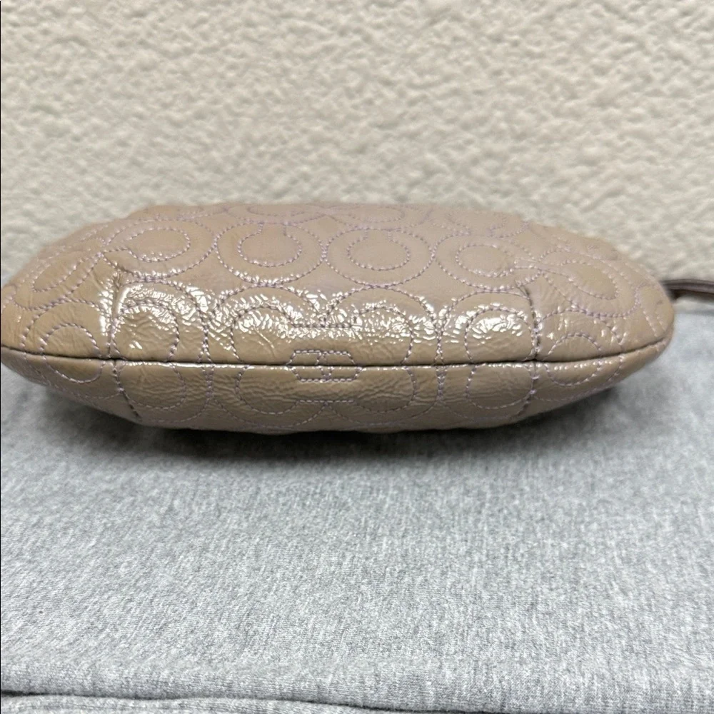 Coach Taupe Quilted Patent Wristlet Clutch